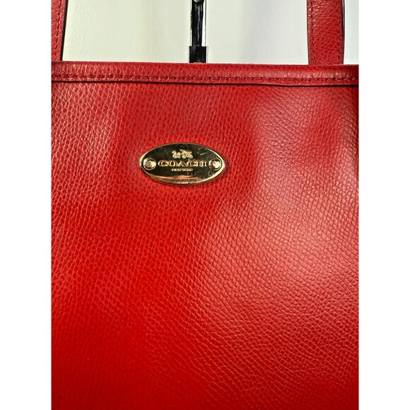 Coach Zip Top F36632 Red Crossgrain Leather Tote Bag EXCELLENT - Picture 3 of 16